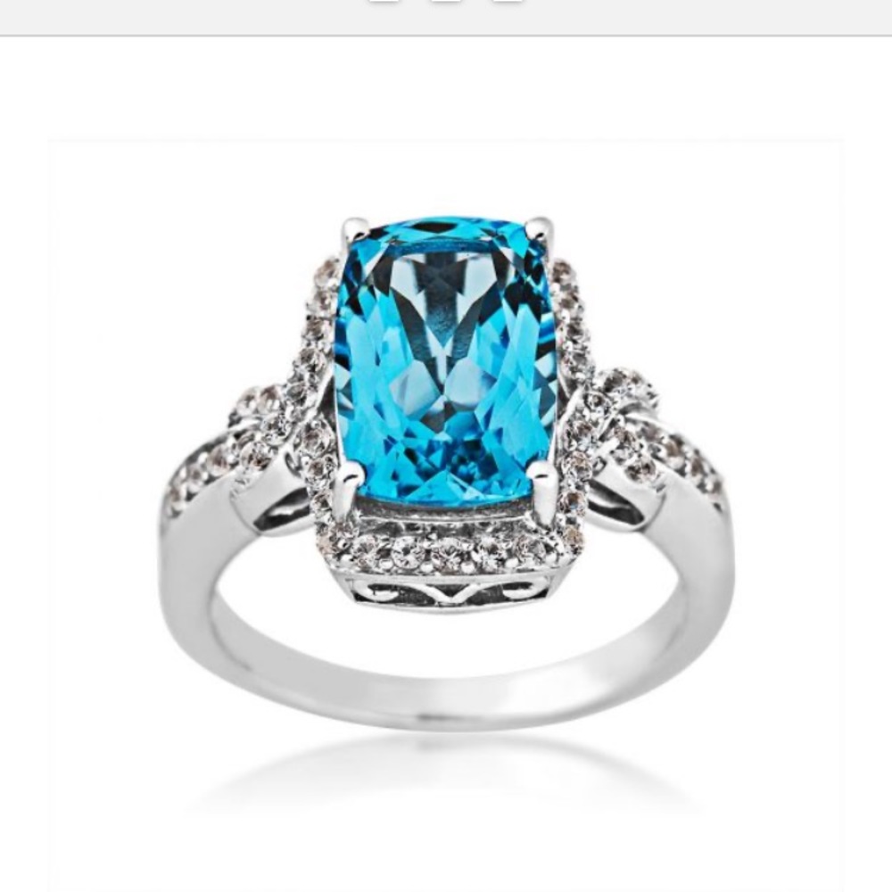 BLUE TOPAZ AND CREATED WHITE SAPPHIRE RING - Picture 3 of 5
